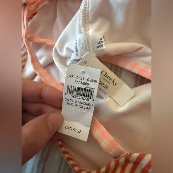 NWT Aerie Gingham & Striped One Piece Swimsuit Pink Orange Size XL - Picture 8 of 9